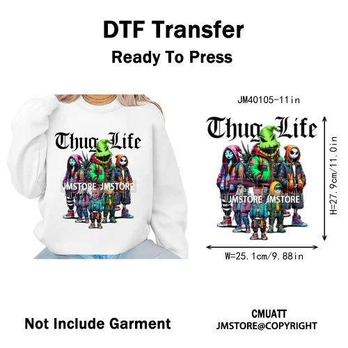Old School Halloween Horror Movie Killer Bad Queen Thug Life Iron on DTF Washable Transfers Stickers Ready to Press for Clothes