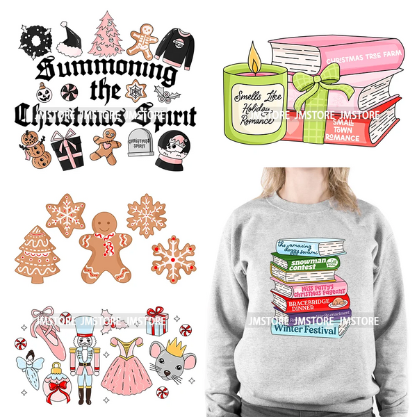 Romance Holiday Reading Book Hot Cocoa Christmas Winter Spirit Snowday Iron On DTF Transfers Stickers Ready To Press For Clothes