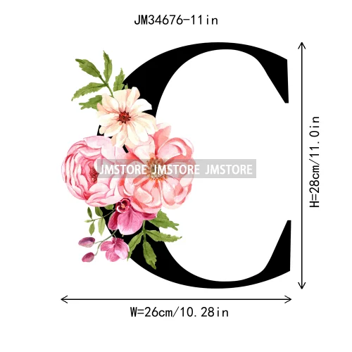 Flower Alphabet Name Monogram Floral Single Letter Illustration Sets Iron On DTF Transfers Stickers Ready To Press For Hoodies