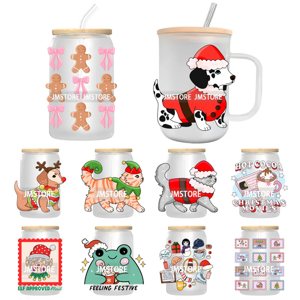 Funny Pet Christmas Holiday Dog Lover Cat Mom UV DTF Transfer Stickers Decals For Libbey Cold Cups Mugs Tumbler Waterproof Santa