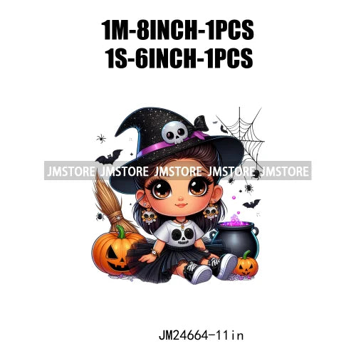 Custom Halloween Spooky Witch Latina Baby Girls Iron On Decals Hispanic Princess DTF Heat Press Transfers Stickers For Hoodies