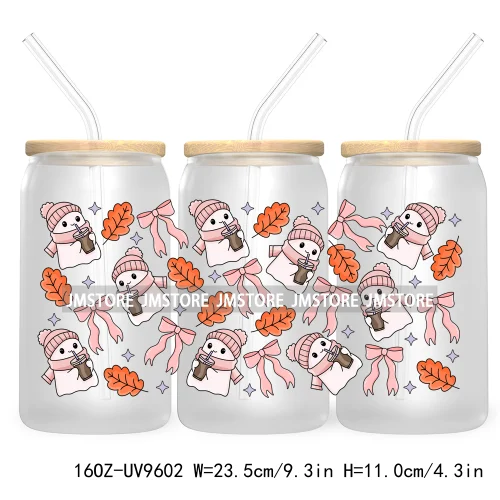 Halloween Cartoon 16OZ UV DTF Cup Wrap Transfer Stickers Custom Labels Waterproof Logo For Libbey Glass Can Pumpkin Season Vibes