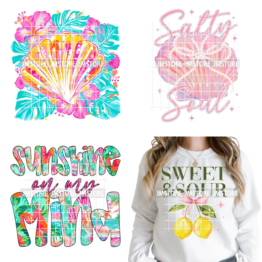 Seashell Sweet Summer Salty Soul Preppy Coastal Coquette Floral Vibes Iron on DTF Transfers Stickers Ready to Press for T-shirts