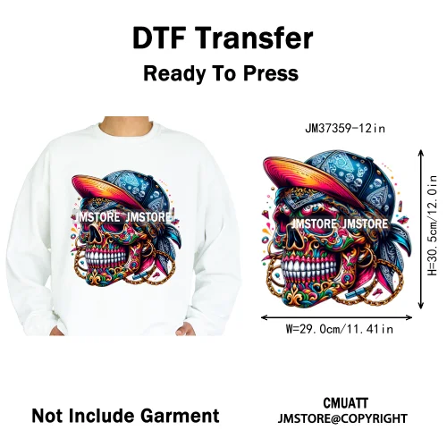 12in Colorful Graffiti Streetwear Skeleton Game Over Iron on DTF Thermal Transfers Stickers Printing Ready to Press for T-shirts