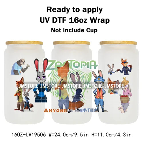 Mystery Animals City Police Rabbit And Fox Con Artist UV DTF Cup Wrap Ready To Apply Transfer Stickers For 16OZ Libbey Glass Can