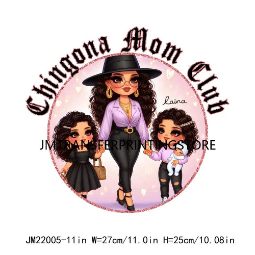 Latina Chicano Mom Iron On Transfer Patches Mama Chingona Mexican Chibi Style Mother's Day DTF Transfer Stickers For Hoodies