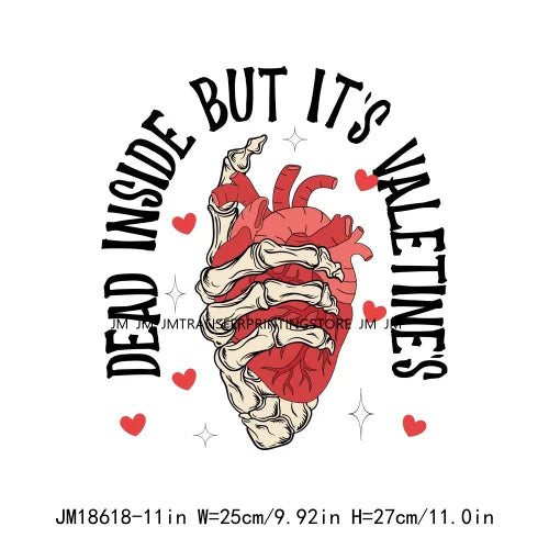 Western Highland Cow Valentine Decals Dead Inside But It's Valentine's Funny Skeleton XOXO Love DTF Transfer Stickers For Shirts