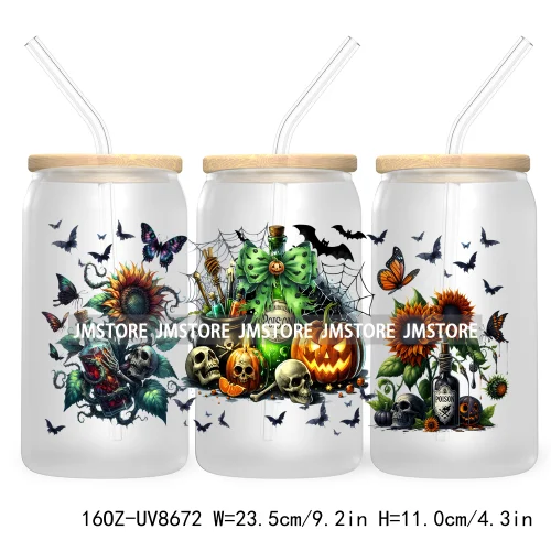 Spooky Witch Social Club UV DTF Cup Wrap For 16OZ Libbey Glass Cups Can Transfer Stickers Custom Labels Logo Halloween Season