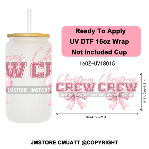 Coquette Christmas Spooky Ghosts UV DTF Cup Wrap Ready To Apply Transfer Stickers Custom 16OZ Tumbler Wraps For Libbey Glass Can
