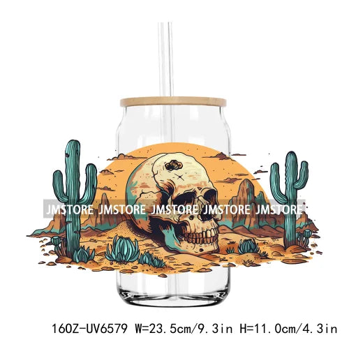 Western Desert Cactus Plants 16OZ UV DTF Cup Wrap Transfers Stickers Custom Labels Durable Waterproof Logo For Libbey Glass Can