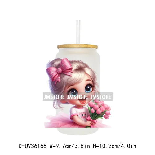 Lovely Pink Girl Hug Cat Bear UV Sticker Decals For Libbey Cold Cup Mug Tumbler Transfer Stickers Waterproof High Quality Labels