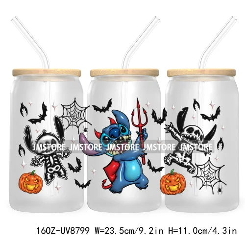 3D Horror Halloween UV DTF Sticker For 16OZ Libbey Glass Cup Can Wrap Transfer Stickers Custom Label DIY Logo Cartoon Blue Koala