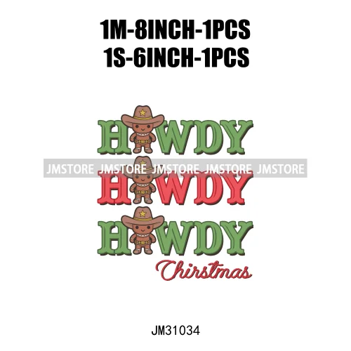 Retro Western Howdy Cowboy Santa Snowmies Cactus Merry Christmas Iron On DTF Transfers Stickers Ready To Press For Clothing