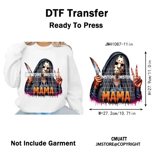 Horror Afro Mama Coffee Lover Scary Girly Killer Halloween Movie Iron on DTF Transfers Stickers Ready to Press for Textile Bags