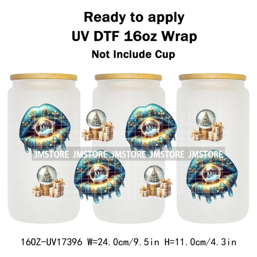 Coquette Bow Christmas Gift Lips UV DTF Stickers Xmas Season Candy Cane Ready To Transfer 16OZ Cup Wraps For Libbey Can Glass