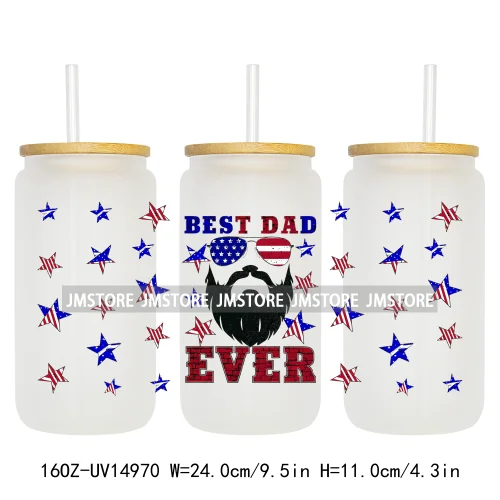 4th Of July American Dad Father's Day 16OZ UV DTF Cup Wraps Ready To Apply Waterproof Transfer Stickers For Libbey Glass Can Mug