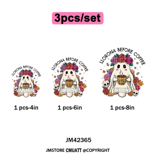Coquette Halloween Spooky Espantan Latina Mexican Conchas Ghost Iron on DTF Washable Transfer Sticker Ready to Press for Hoodies