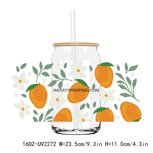 Wild Floral Flowers Bee And Fruits UV DTF Sticker For 16OZ Libbey Glass Cup Can Wrap Transfer Sticker Custom Labels DIY Logo