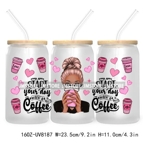 But First Coffee Fashion Lady 16OZ UV DTF Cup Wrap Transfers Stickers Custom Labels Durable Waterproof Logo For Libbey Glass Can