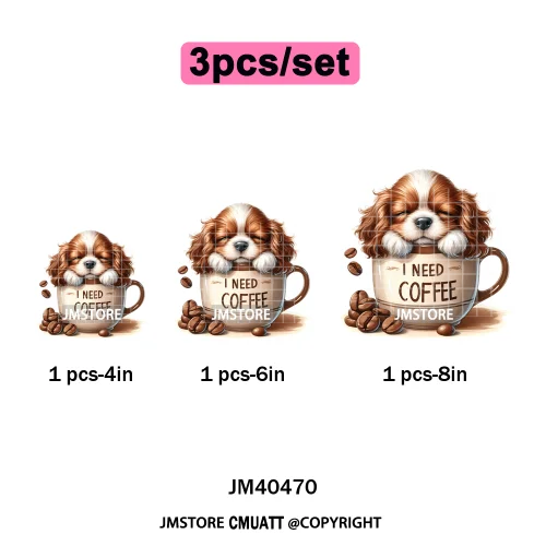 Funny Cartoon Pet Puppy Small Sleeping Cozy Coffee Dogs Lover Iron on DTF Washable Transfers Sticker Ready to Press for Clothing