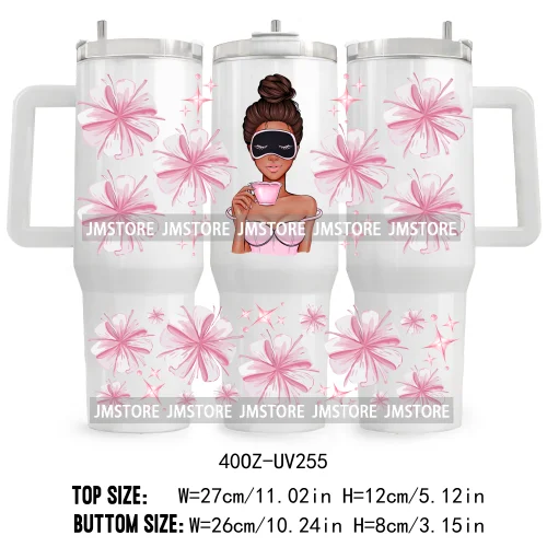 40OZ Tumbler Wrap Girl With Coffee UV DTF Cup Wraps Transfer Stickers Custom Labels Durable Waterproof Logo Pink Drinks Lady