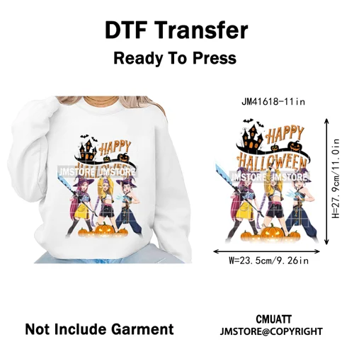 Happy Hunting Halloween Kpop Pumpkin Witch Boys Girl Dinner Iron on DTF Washable Transfers Stickers Ready to Press for T-shirts