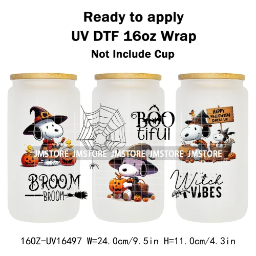 Halloween Witch Cartoon Skulls Boo Ghouls UV DTF Stickers Ready To Transfer Cup Wrap Custom Labels For Libbey Can Glass Tumbler