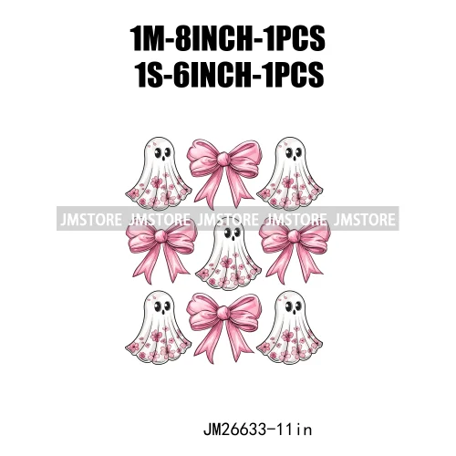 Colorful Halloween Spooky Season Cute Ghost Pumpkin Girly Coquette Bow DTF Iron On Transfers Stickers Ready To Press For T-shirt