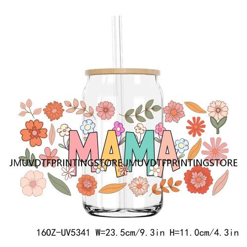 Best Mama With Flowers Mother's Day UV DTF Sticker For 16OZ Libbey Glass Cup Can Mom Wrap Transfer Sticker Custom Label DIY Logo