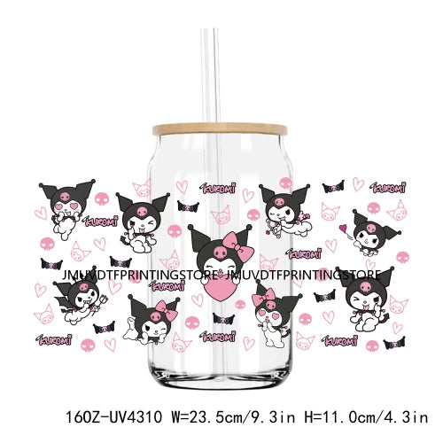 Hello Coffee Cat 16OZ UV DTF Cup Wrap Transfer Stickers Cartoon Valentine Custom Labels DIY Waterproof Logo For Libbey Glass Can