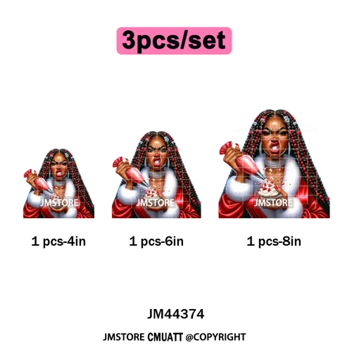 Sassy Afro Women Quirky Girls Santa Christmas Attitude Iron on Washable DTF Heat Transfers Stickers Ready to Press for Textiles