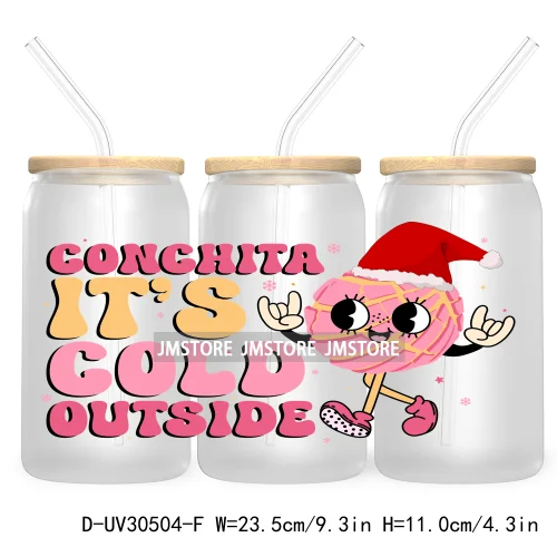 Merry And Bright Santa Baby New Year 16OZ UV Cup Wrap DTF Transfer Stickers For Libbey Glass Cups Tumbler Family Christmas Mommy