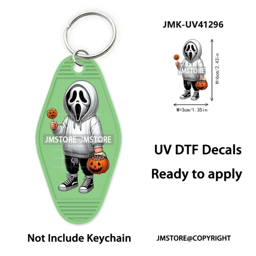 Halloween Horror Mama Kids Ghost Girl Coffee UV DTF Motel Keychain Decal Ready To Ship Transfer Sticker Print For Hotel Keychain