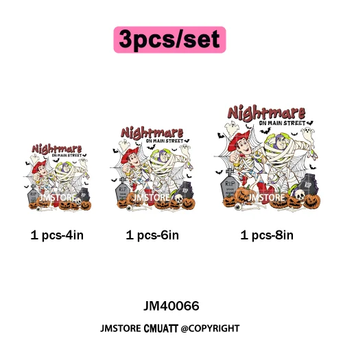Nightmare on Main Street Pumpkin Spooky Halloween Cartoon Season Iron on DTF Heat Transfers Stickers Ready to Press for Hoodies