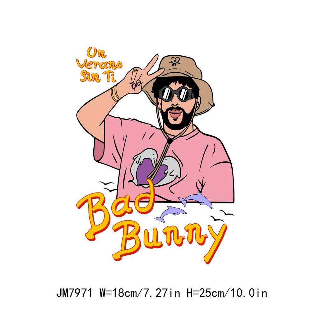 Cool Bad Bunny Un Verano Sweet Dream Clothing Decals Custom Patch Iron On Transfer Printing Sticker For Garment Decoration