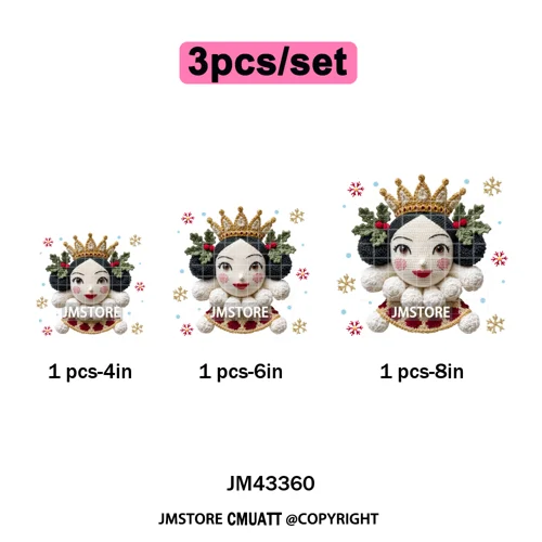 Cute Faux Knitting Yarn Princess Cartoon Character Christmas Holiday Iron on DTF Transfers Stickers Ready to Press for Hoodies
