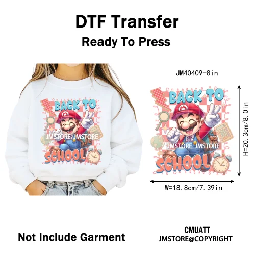 Colorful Checkered Cartoon First Day of School Design Kid Back To School Iron on DTF Transfer Sticker Ready to Press for Clothes