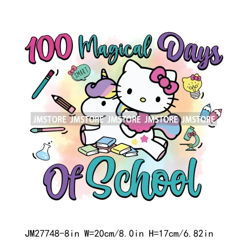 Cartton Animal Happy In My 100 Days Of School Era Books Teacher DTF Iron On Transfers Stickers Ready To Press For T-shirts Bags