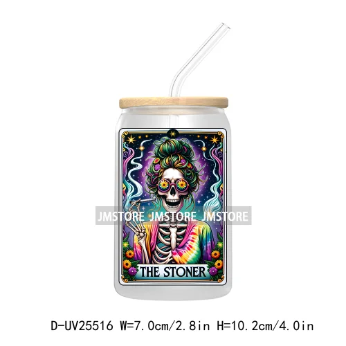 The Smoker Skeleton Tarot Card UV DTF Transfer Stickers Decals For Libbey Cold Cups Mugs Tumbler Custom Logo Labels Sugar Skull