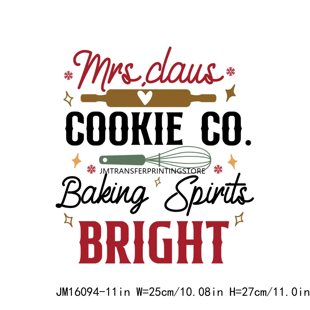 Custom Gingerbread Bakery Holly Jolly Vibes Merry Cookie Christmas Baking Crew Santa's Cookies DTF Transfer Decals For T-Shirt