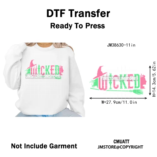 Witch Changed For Good Faux Glitter Pink and Green Movie Iron on DTF Washable Transfers Stickers Ready to Press for Clothes Bags