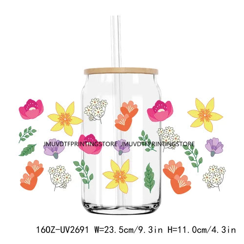 Watercolor Butterflies And Flowers UV DTF Sticker For 16OZ Libbey Glass Cup Can Wrap Transfer Sticker Custom Labels DIY Logo