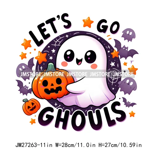 Cute Pumpkin Ghost Boo Creeep It Real Happy Halloween Spooky Witch Vibes Season Design DTF Iron On Transfer Stickers For Hoodies