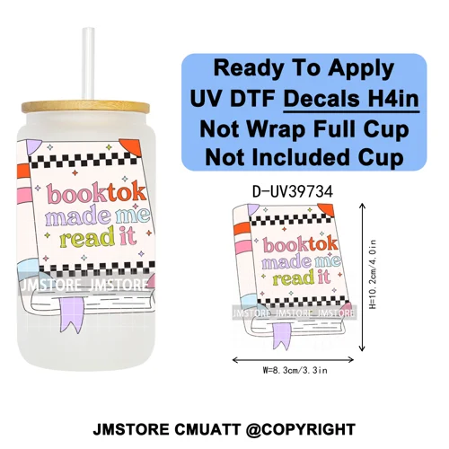 Fantasy Book Lover Gifts Positive Quotes UV DTF Decals Ready To Apply Waterproof Transfer Stickers For 16OZ Libbey Glass Can Cup