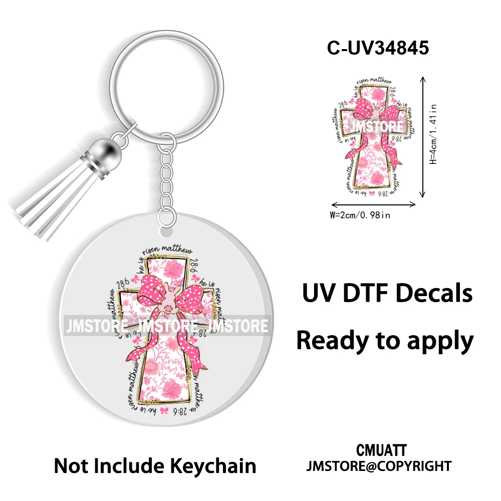 Happy Easter School Teacher Life Retro Coquette Easter Bunny WaterProof UV DTF Sticker For Round Circle Acrylic Keychain Keyring