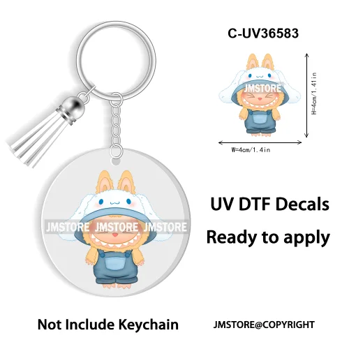 Coquette Bow Cartoon Monsters Doll In Costume Decal Round Keychain Ready To Apply UV DTF Transfer Stickers For Circle Keychain