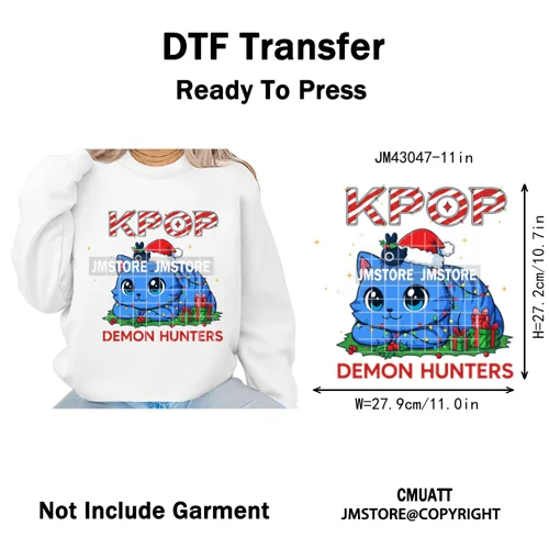 Kpop Hunters Merry Christmas Tiger Anime Lover Holiday Gift Iron on DTF Heat Transfers Stickers Ready to Press for Sweatshirts