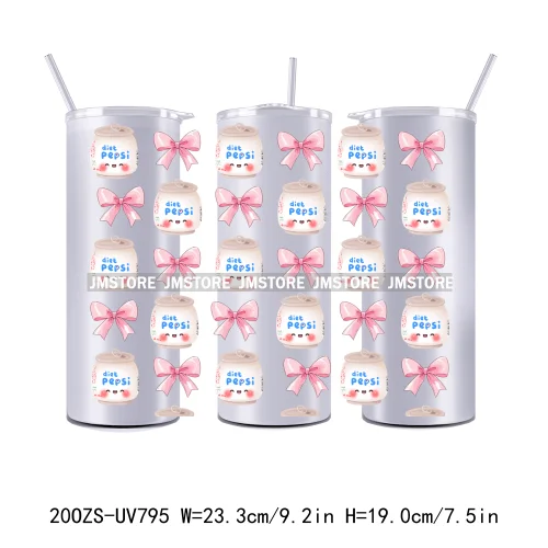 Girly Coquette Bow Drink Soda Can 20OZ UV DTF Straight Wrap Transfers Stickers Custom Labels Durable Waterproof Logo For Tumbler