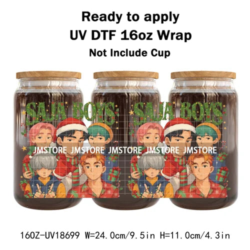 Demon Hunters Kpop Christmas Party UV DTF Stickers Ready To Apply Cup Wrap Durable Custom Prints DIY Craft For Libbey Can Glass