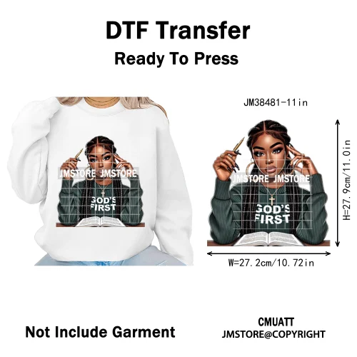 Motivational African Girls Melanin Queen Hope Faith Self Love Printing Iron on DTF Transfer Stickers Ready to Press for Clothing